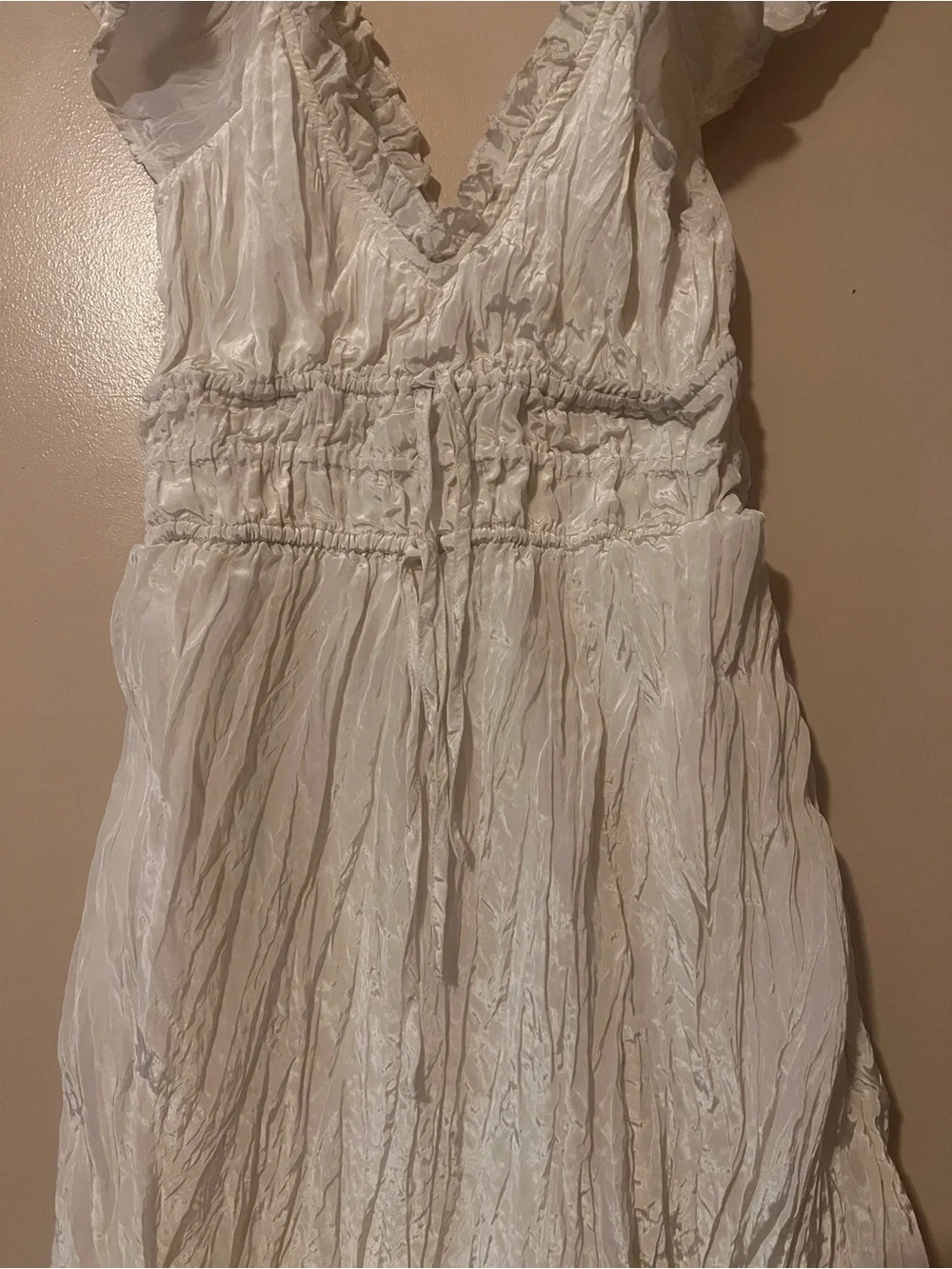 J.Crew crinkle soft flowy dainty doen Cream V-Neck Ruffled Dress romantic slit